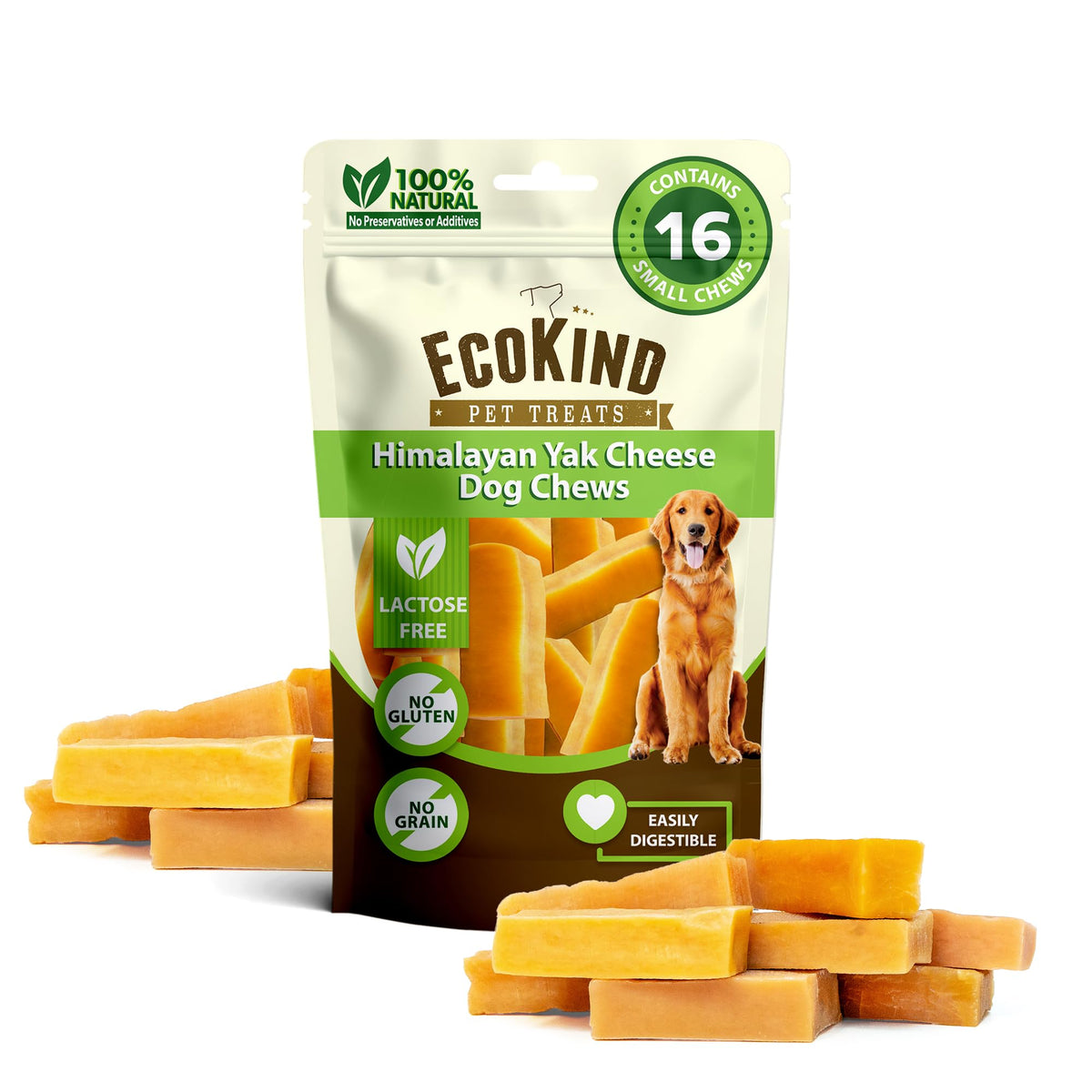 EcoKind Yak Cheese Himalayan Dog Chews, Yak Chews for Large Dogs, 4-5 Bones