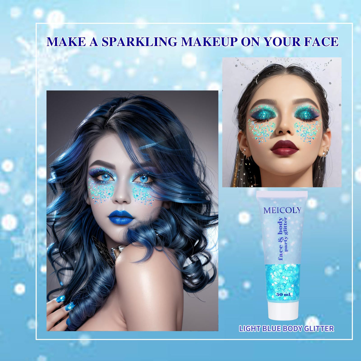 Clear White Face Body Glitter Gel, Halloween Mermaid Fairy Hair Glitter Makeup for Kids