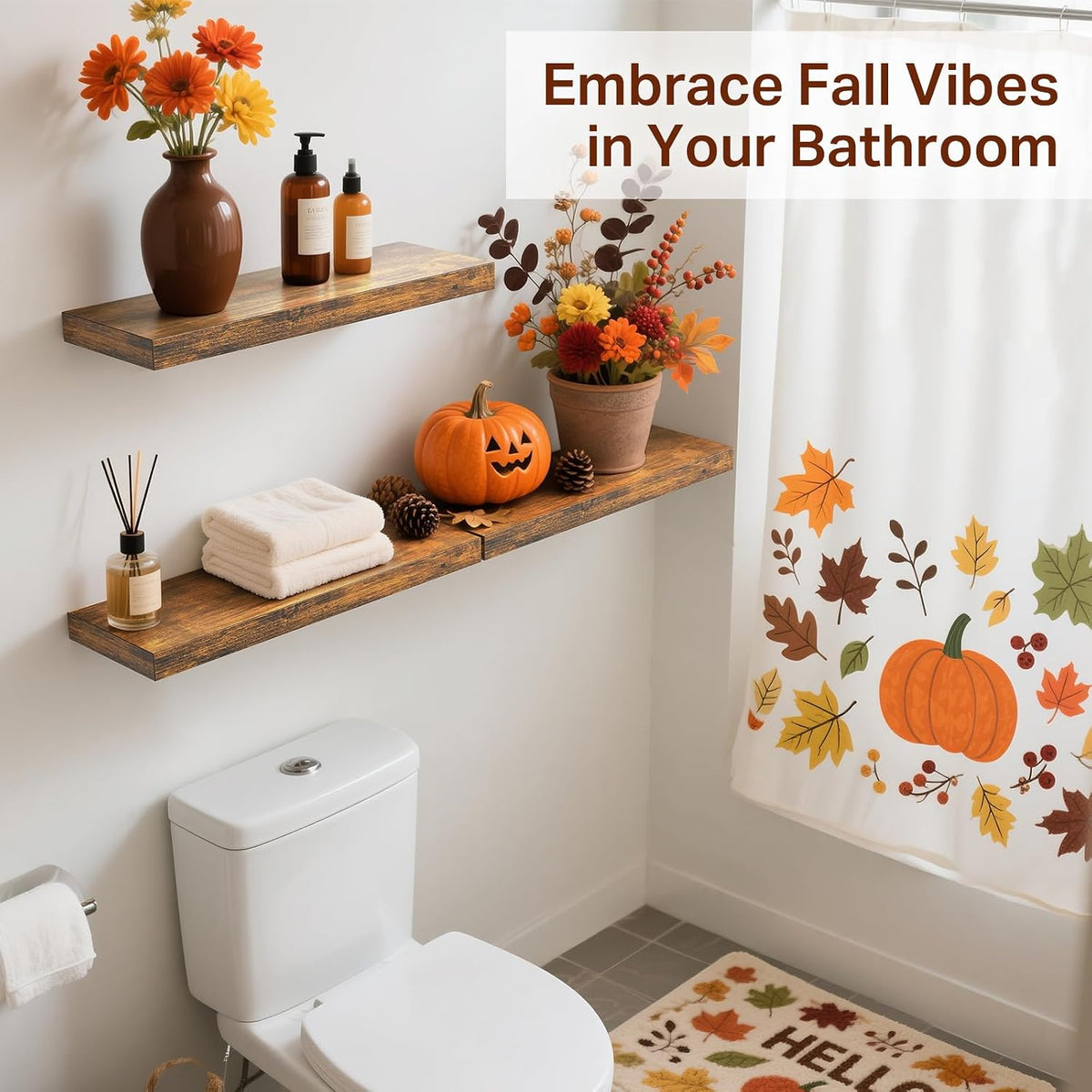 BAYKA Rustic Brown Bathroom Floating Shelves, 15.7in, 3Pk, Wall Mount Shelf