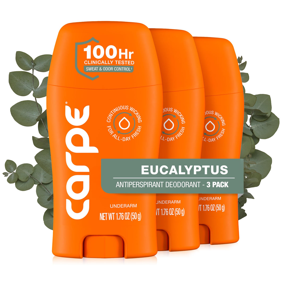 Carpe 100-Hour Deodorant Antiperspirant for Men, Clean Sport - 2 Pack