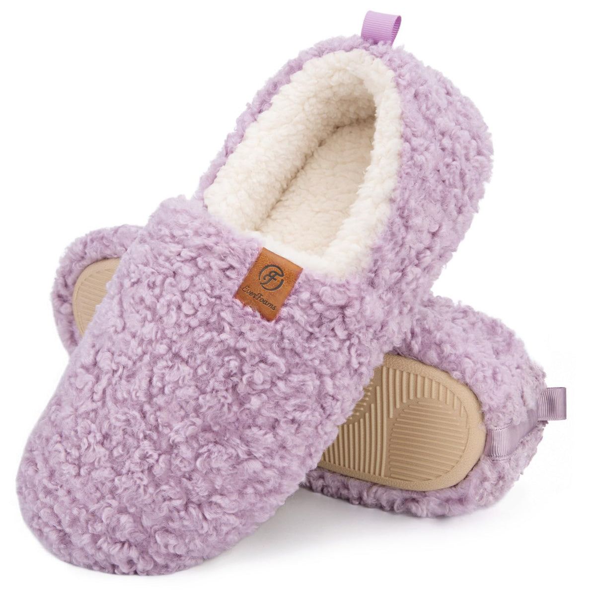 EverFoams Women’s Soft Curly Slippers Memory Foam Lightweight House Shoes