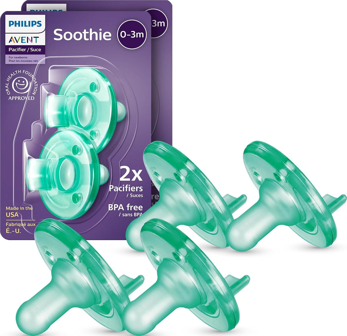 Philips Avent Soothie Baby Pacifier for 0-3 Months, BPA-Free, 4-Pack, Green