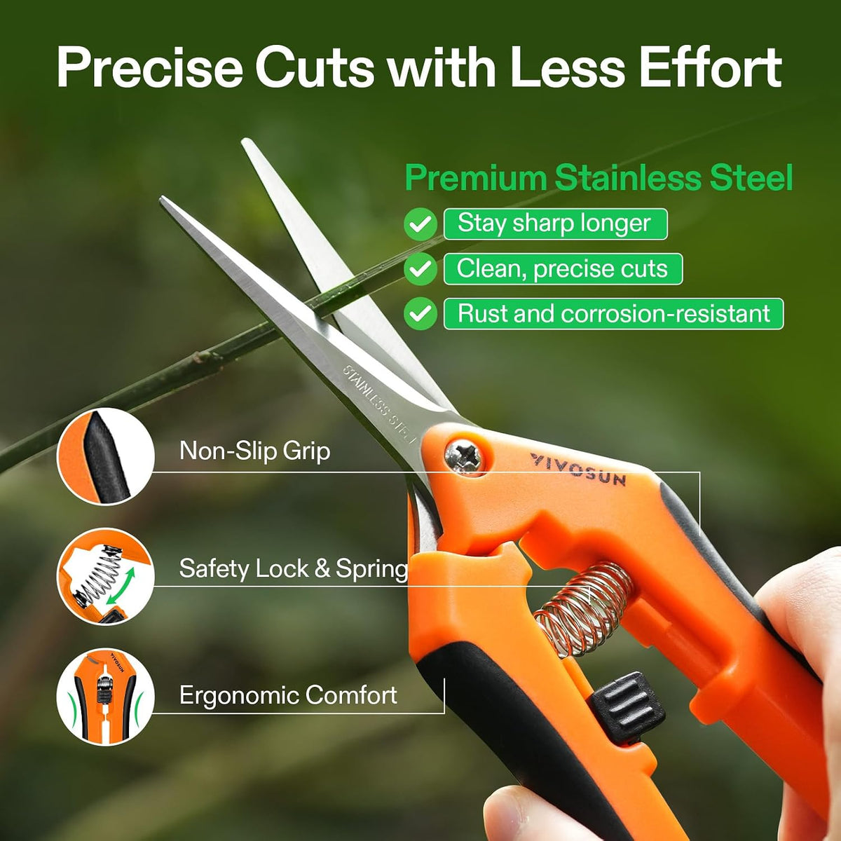 VIVOSUN 6.5 Inch Gardening Scissors Hand Pruner Pruning Shear with Straight Stainless Steel Blades Orange 1-Pack Father Jim Norris notebooks