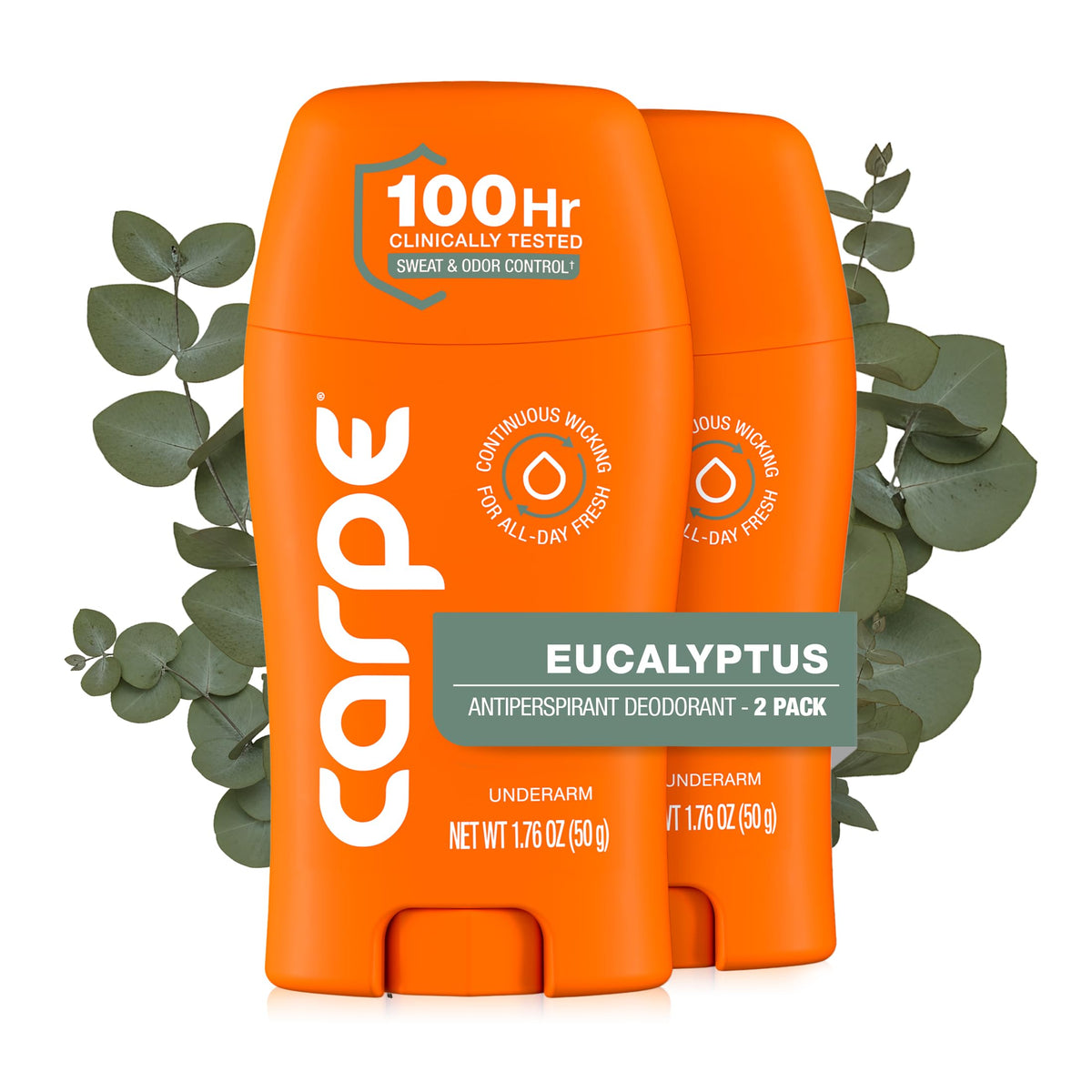 Carpe 100-Hour Deodorant Antiperspirant for Men, Clean Sport - 2 Pack