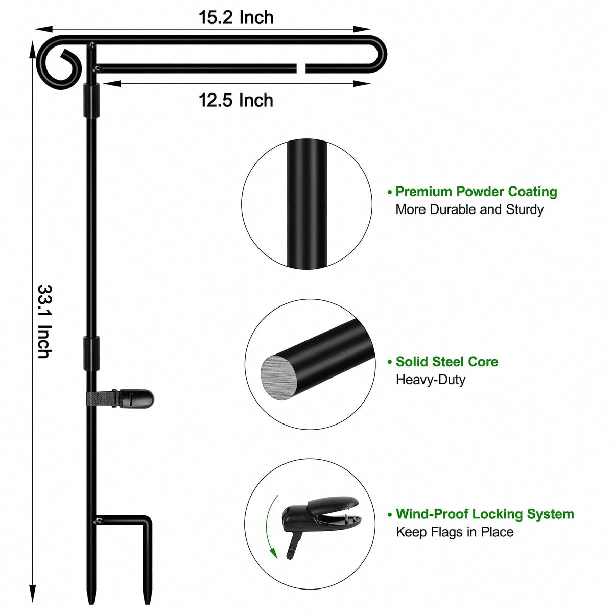 HOOSUN Garden Flag Stand,Premium Garden Flag Holder Pole Metal Powder-Coated Weather-Proof Paint with Graden Flag Clip and Spring Stoppers Without Flag Garden Decorations Father Jim Norris notebooks
