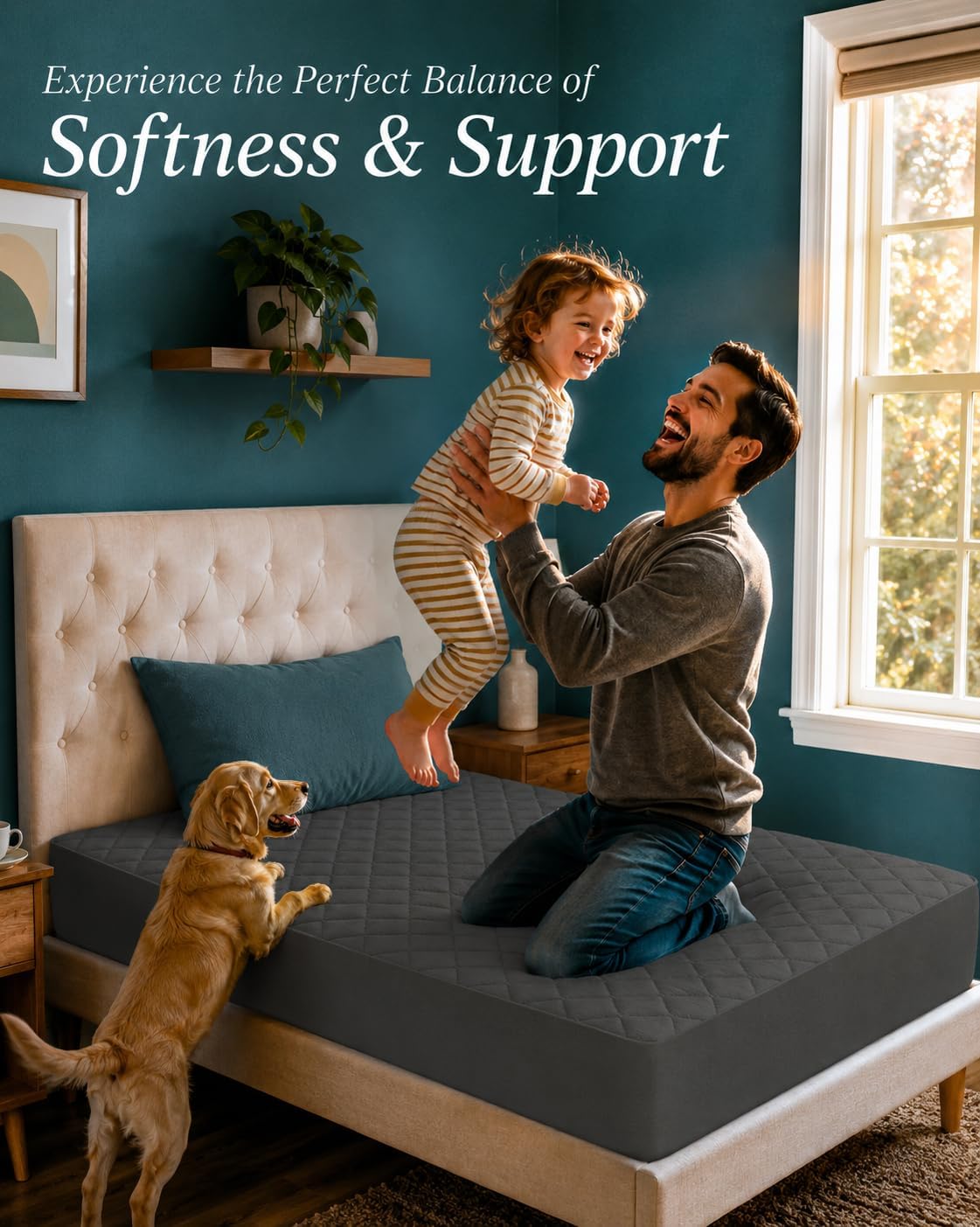 Queen Mattress Pad, Quilted Mattress Protector Topper fits 16" Deep Pocket
