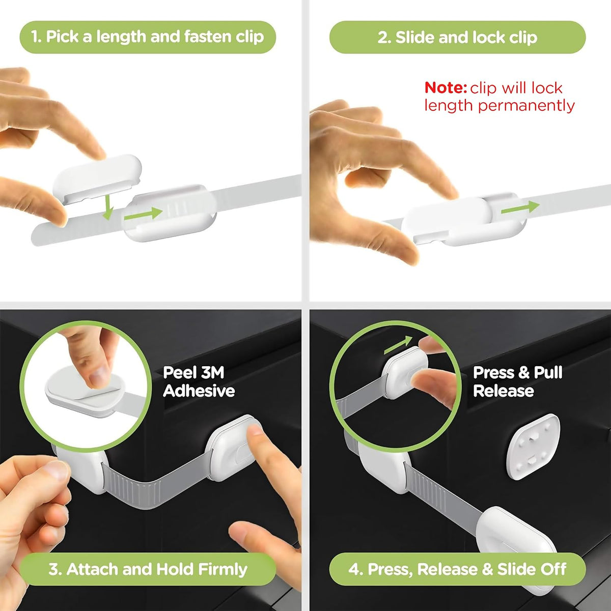 SKYLA HOMES Cabinet Strap Locks for Baby Proofing, 8 Pack, White
