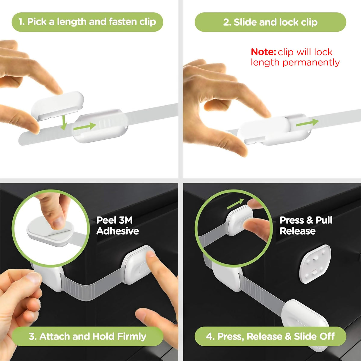 SKYLA HOMES Cabinet Strap Locks for Baby Proofing, 8 Pack, White