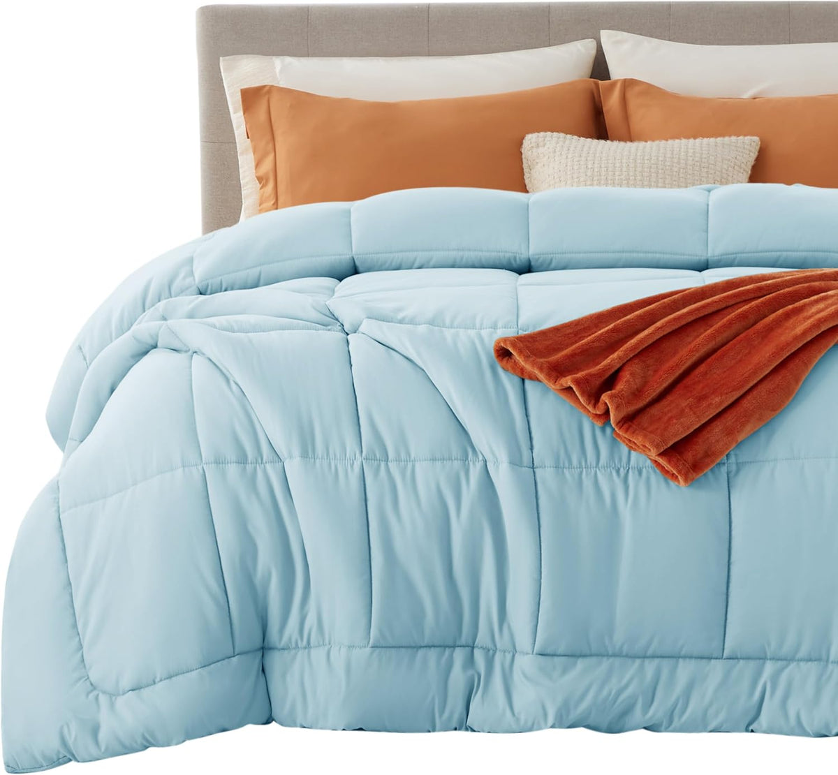 Bedsure Comforter Duvet Insert - Quilted Comforters King Size, All Season Duvet, GentleSoft Down Alternative Bedding, with 8 Tabs, Gifts for Women/Men, Light Spa Blue, King 90 x 102 Inches