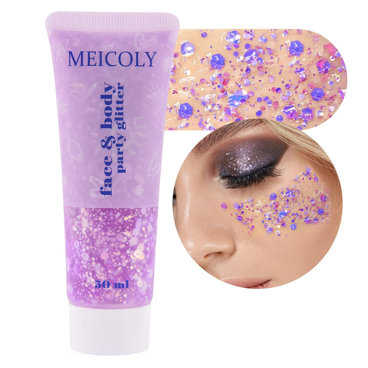 Clear White Face Body Glitter Gel, Halloween Mermaid Fairy Hair Glitter Makeup for Kids