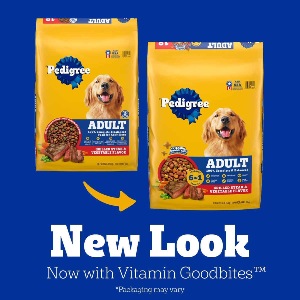 Pedigree Adult Complete Nutrition Dry Dog Food, Steak & Vegetable, 18 lb