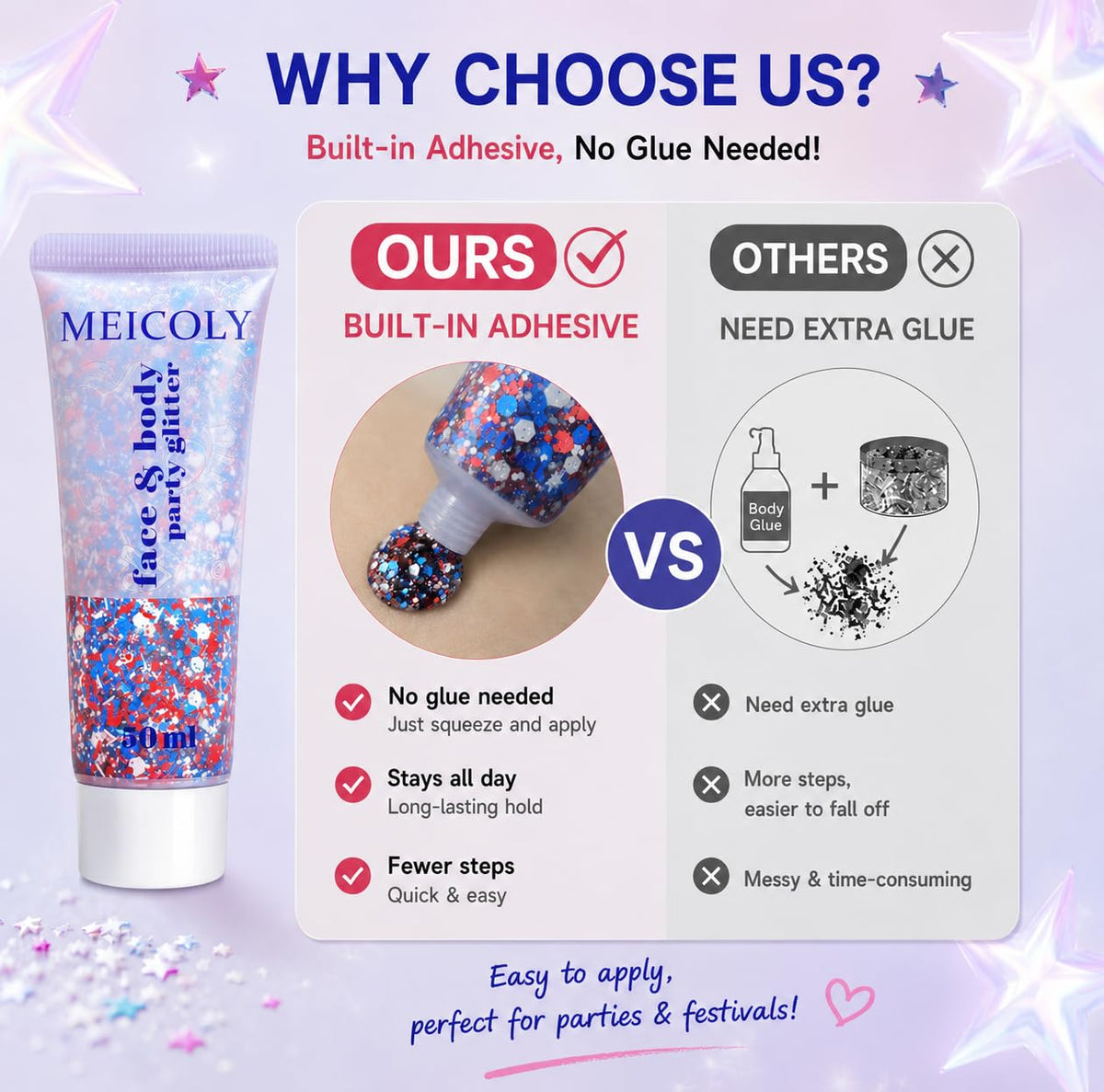Clear White Face Body Glitter Gel, Halloween Mermaid Fairy Hair Glitter Makeup for Kids