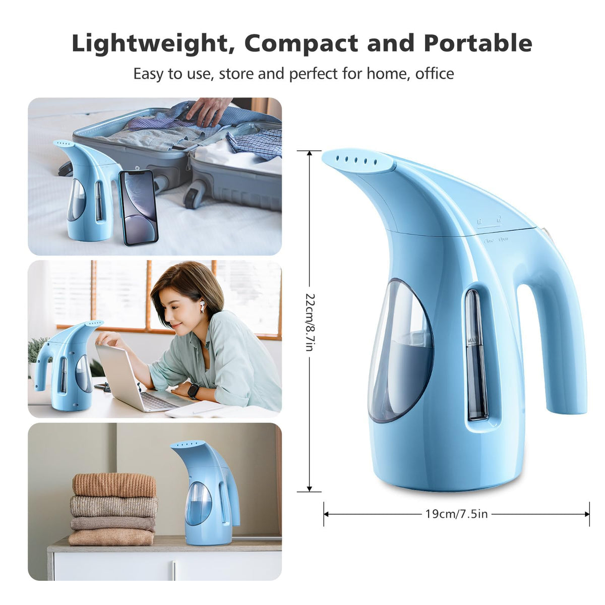 HiLIFE Steamer for Clothes, Portable Handheld Clothing Steamer, 240ml Big Capacity, 700W, Strong Power, Fabric Quick Wrinkle Remover with Brush for Home, Office(ONLY 120V)(Ink Black)