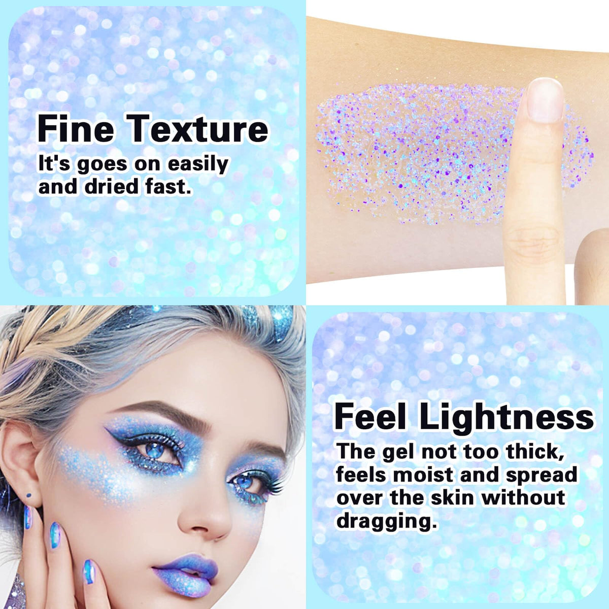 Clear White Face Body Glitter Gel, Halloween Mermaid Fairy Hair Glitter Makeup for Kids