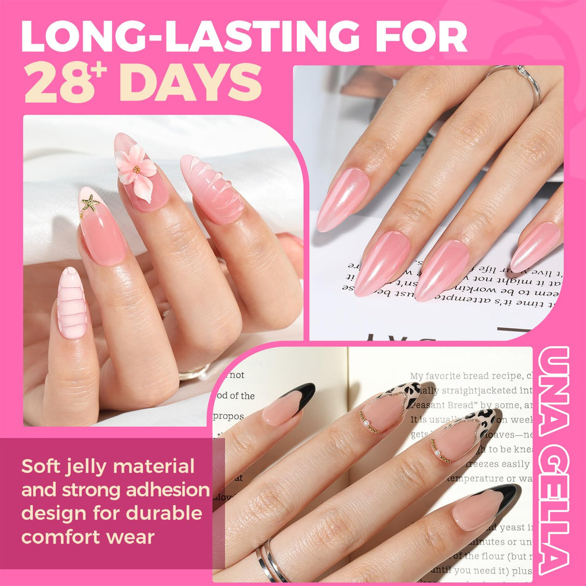 UNA GELLA Short Almond Nail Tips 504PCS Short Fake Nails Soft Press Ons