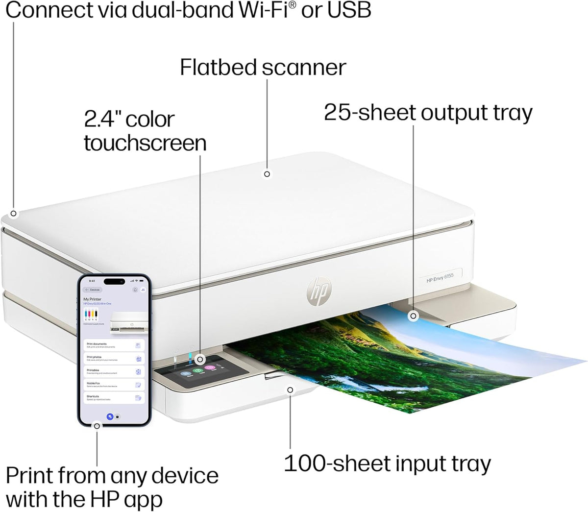 HP Envy 6155 Wireless All-in-One Color Inkjet Printer, Print, Scan, Copy, Duplex Printing Best-for-Home, 3 Month Trial of Instant Ink Included, AI-Capable (C2WR7A) Portobello Father Jim Norris notebooks