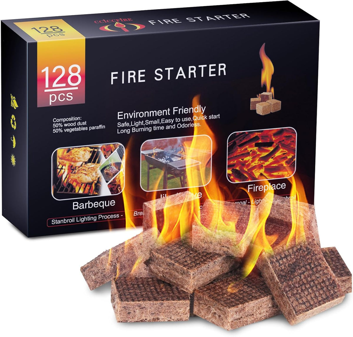 HGD Larger 32pcs Fire Starter, Natural Fire Starters for BBQ, Campfire, Fireplace, Charcoal, Wood Stove, Chimney, Fire Pit, Grill, Smoker, Indoor Outdoor Use Father Jim Norris notebooks