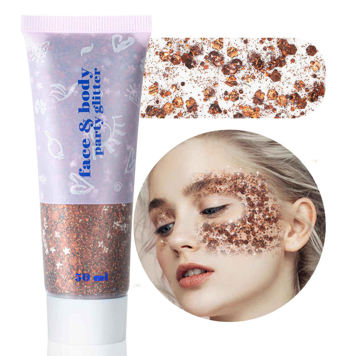 Clear White Face Body Glitter Gel, Halloween Mermaid Fairy Hair Glitter Makeup for Kids