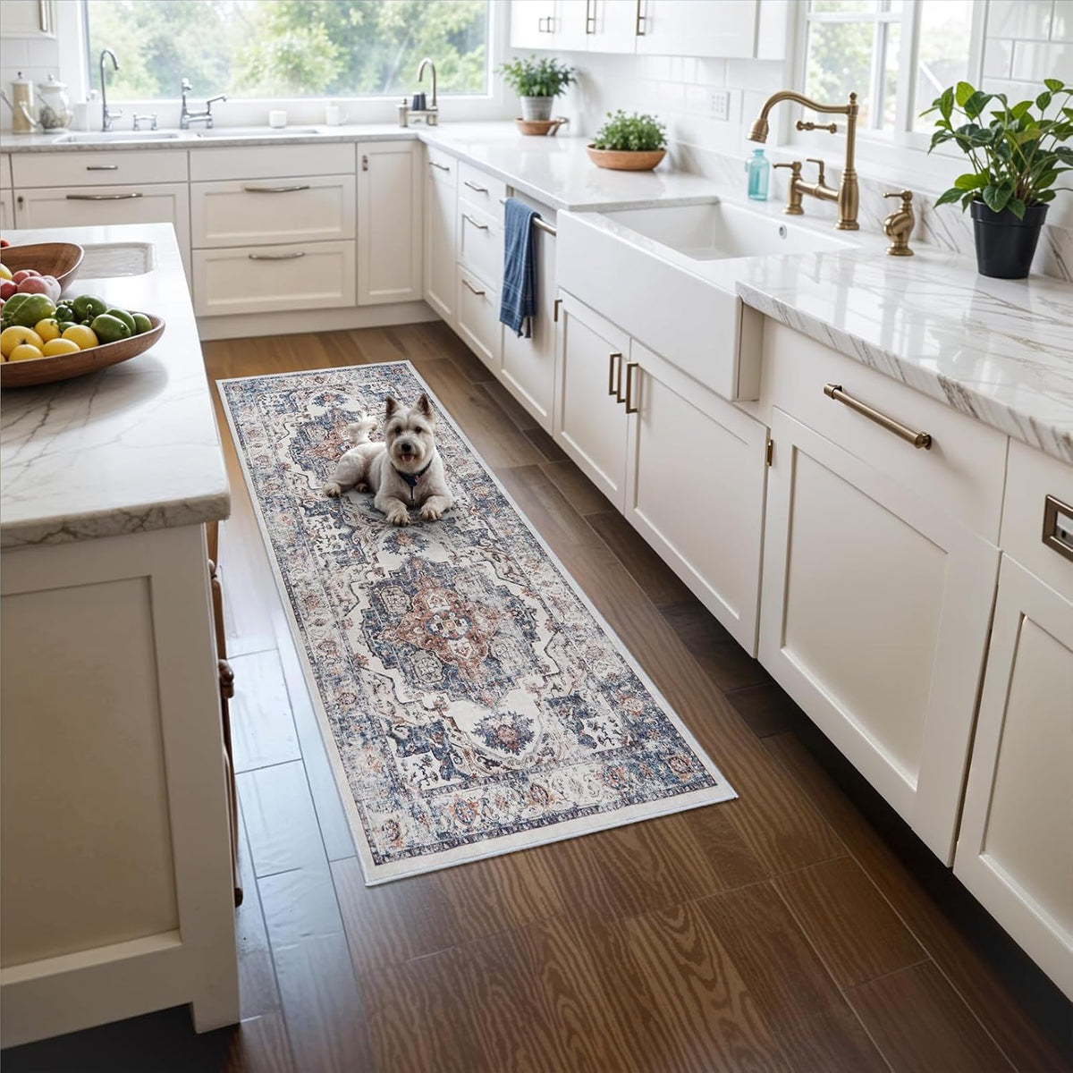 Hallway Washable Runner Rug - 3x10 Kitchen Rugs Entryway Rug Runner Vintage Soft Floor Mat Non Slip Indoor Farmhouse Carpet for Bathroom Living Room Bedroom (3 X 10, Beige)