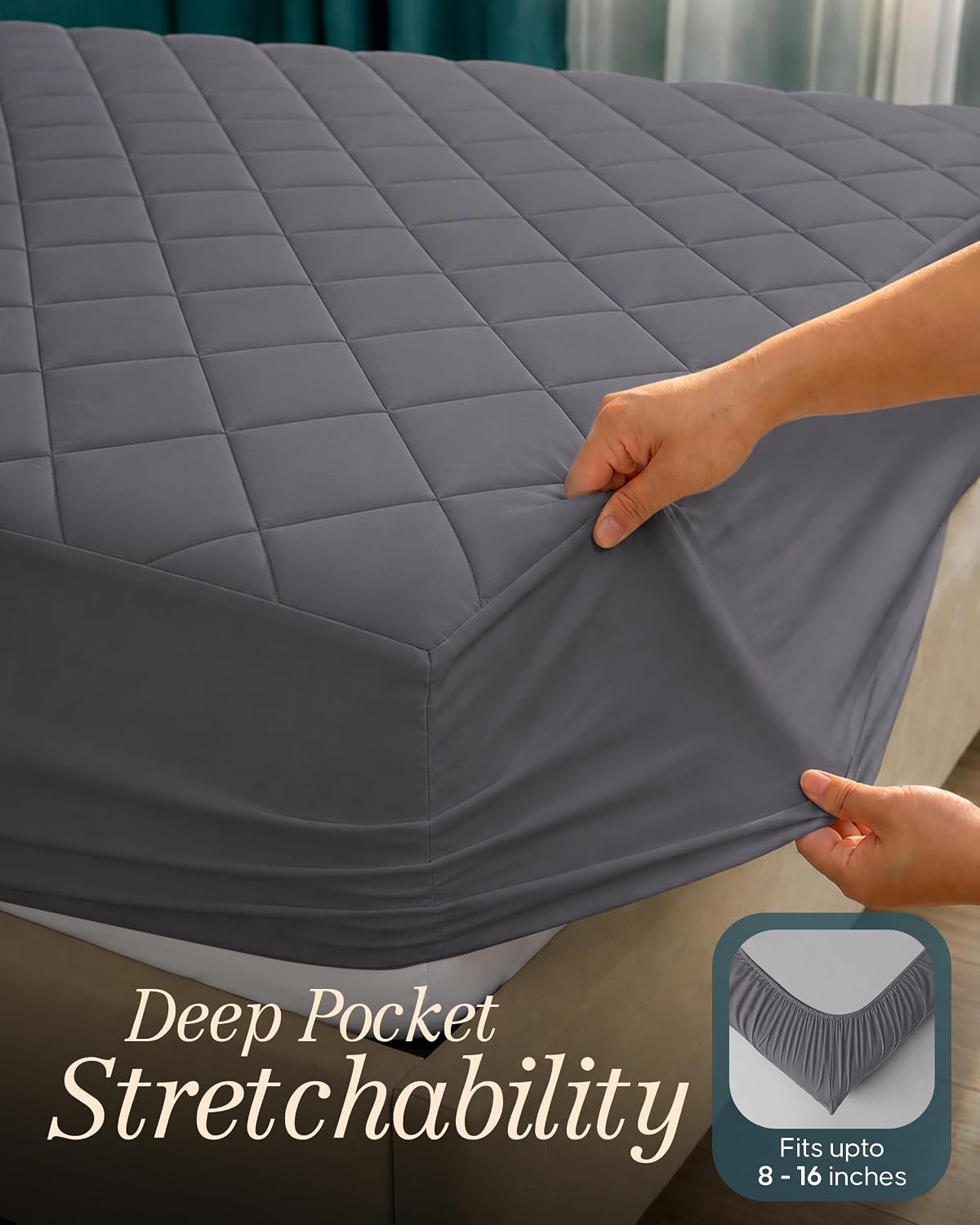 Queen Mattress Pad, Quilted Mattress Protector Topper fits 16" Deep Pocket