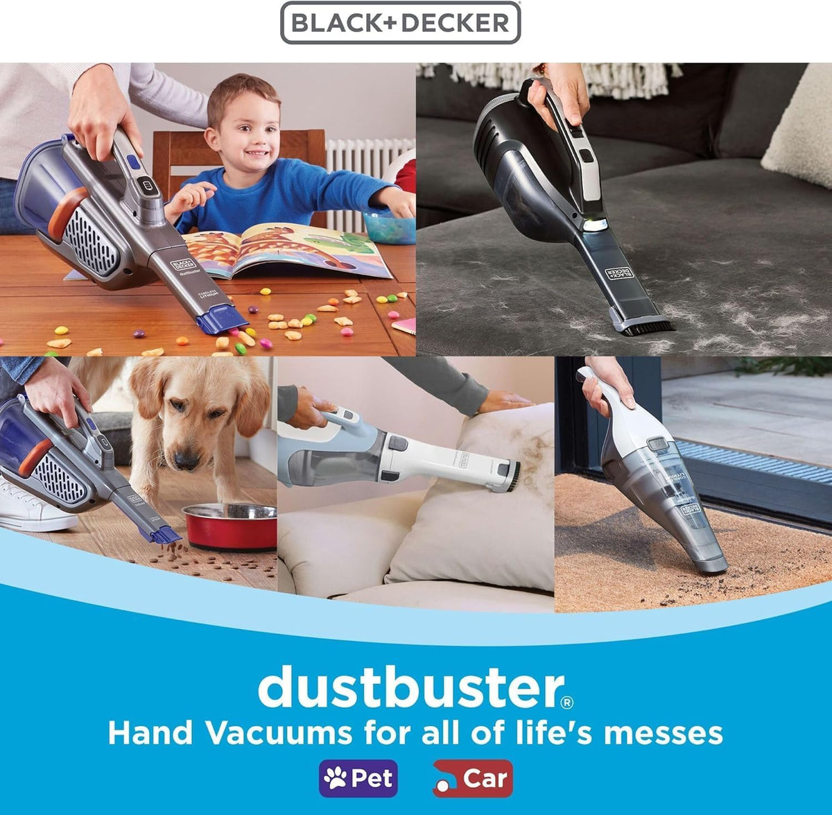BLACK+DECKER dustbuster Cordless Handheld Vacuum, Portable Car Vacuum Cordless Rechargeable, Wall Mount, Strong Suction QuickClean (HNVC215B10)