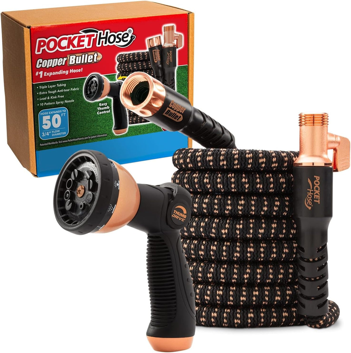 Pocket Hose Copper Bullet 50 FT Expandable Garden Hose, 10-Pattern Nozzle Father Jim Norris notebooks