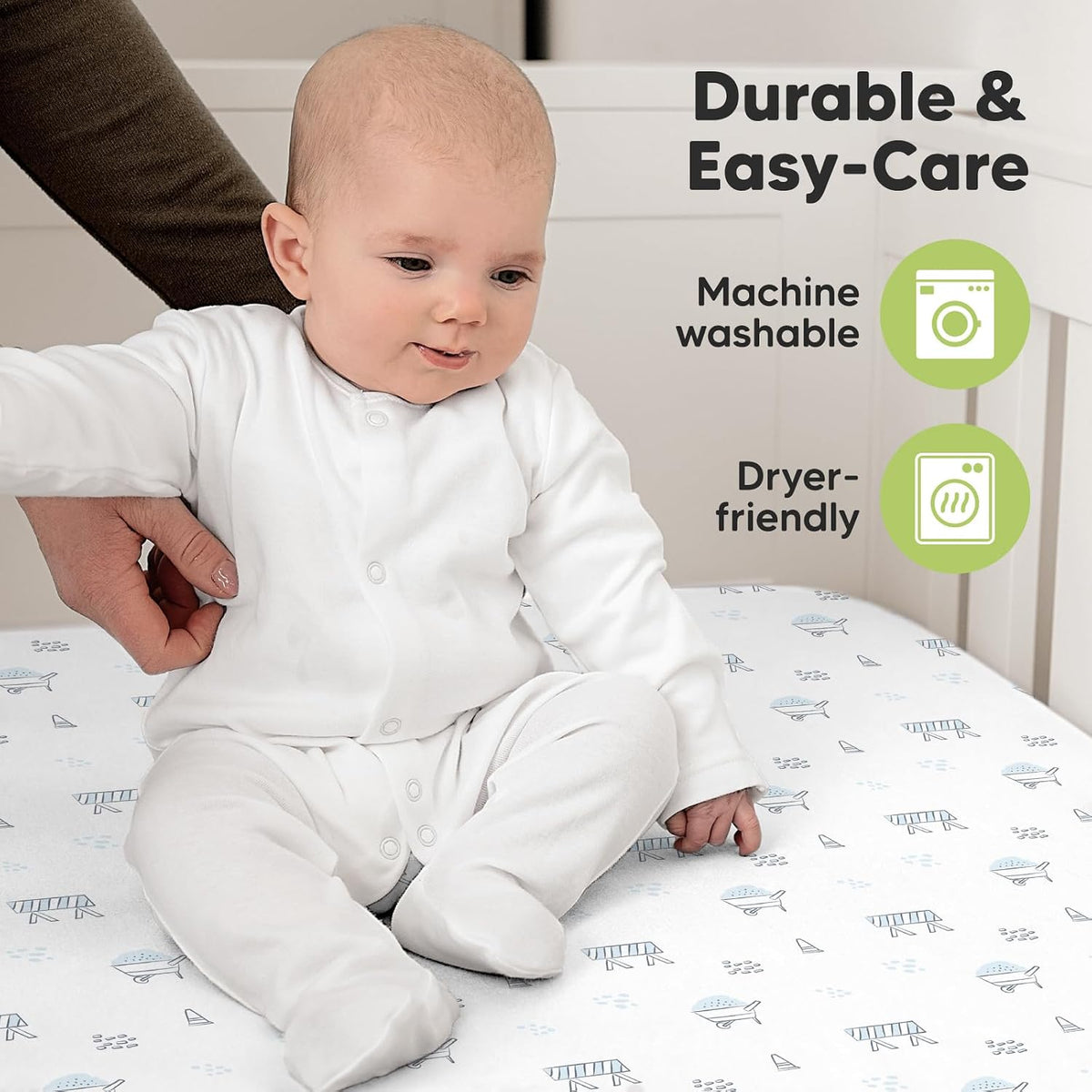KeaBabies 2pk Organic Cotton Crib Sheets for Boys Girls 52x28, ABC Land Sky
