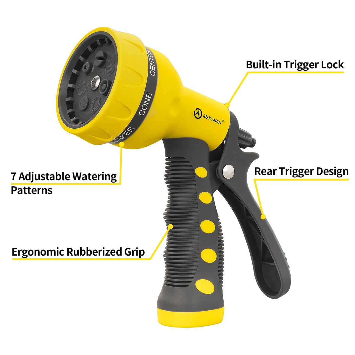 AUTOMAN Garden Hose Nozzle, Water Hose Sprayer Nozzle with 7 Adjustable Watering Patterns, Slip Resistant for Watering Plants, Lawn& Garden, Washing Cars, Cleaning, Showering Pets & Outdoor Fun. Father Jim Norris notebooks