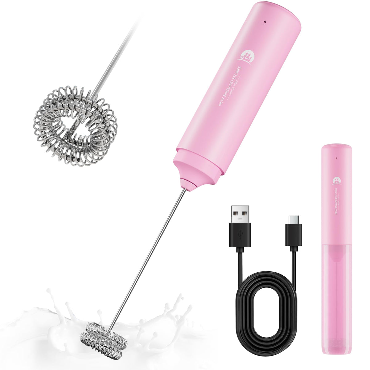 Rechargeable Milk Frother Handheld, 2-IN-1 Dual Spring Whisk Electric Frother Wand