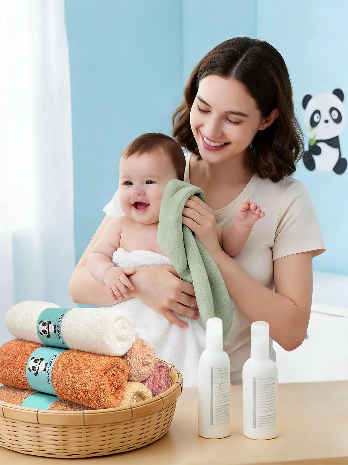 HIPHOP PANDA Ultra Soft Baby Washcloths, 2-Layer Absorbent Wash Cloths