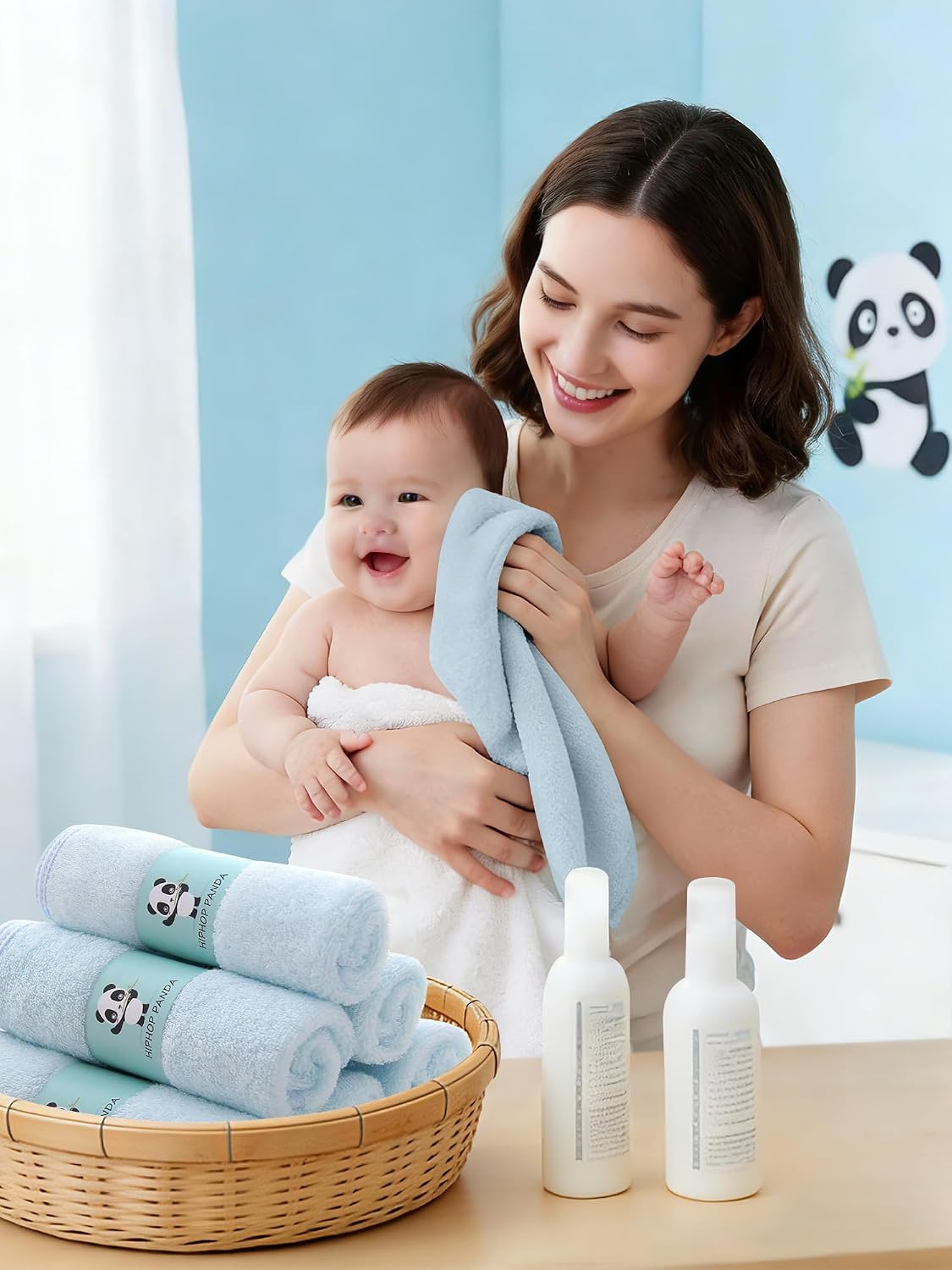 HIPHOP PANDA Ultra Soft Baby Washcloths, 2-Layer Absorbent Wash Cloths