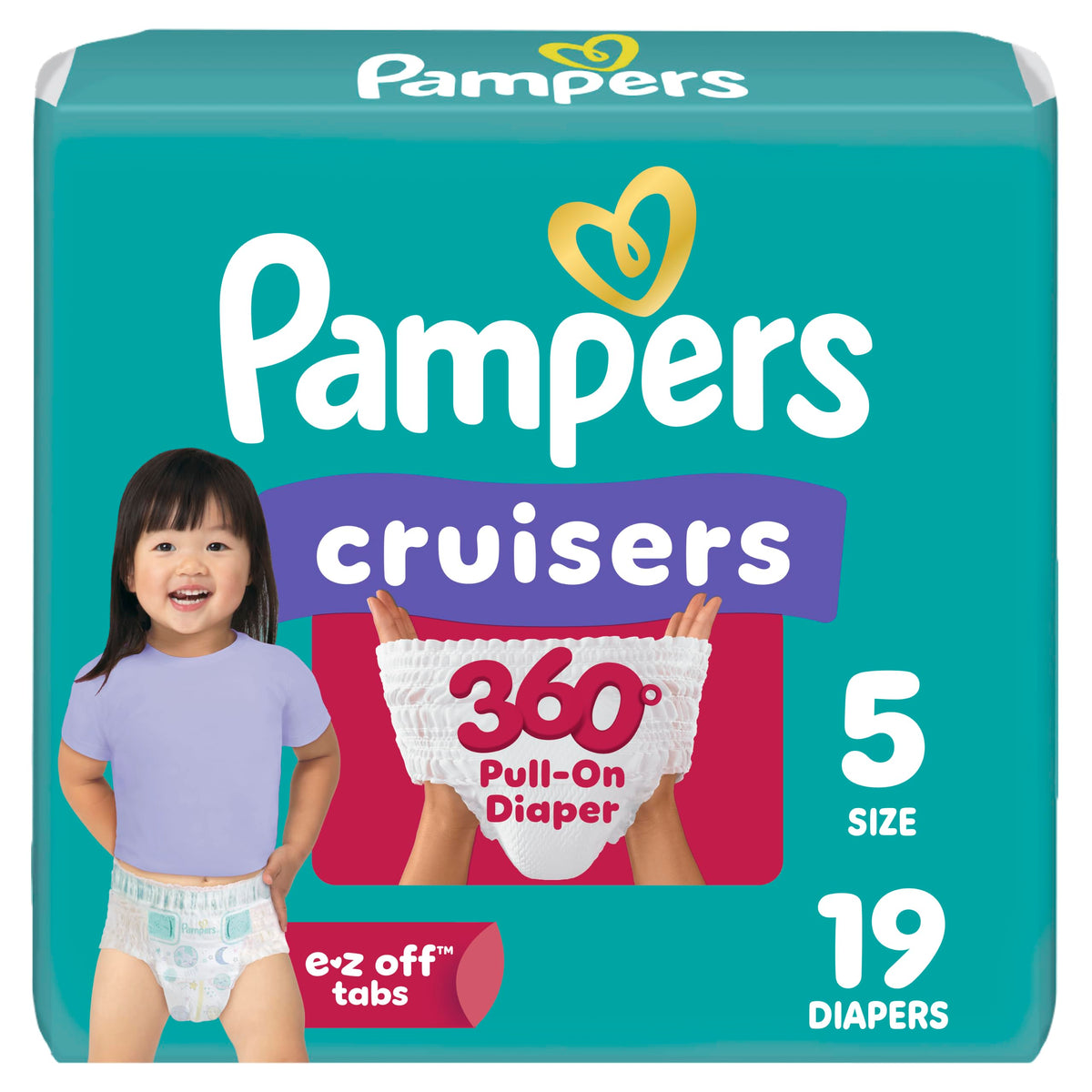 Pampers Diapers - Cruisers 360 - Size 6, 104 Count, up to 100% Leakproof Pull-On Diaper for Active Babies