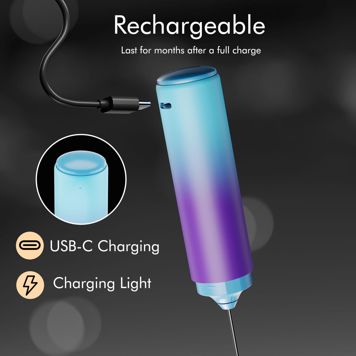 Rechargeable Milk Frother Handheld, 2-IN-1 Dual Spring Whisk Electric Frother Wand