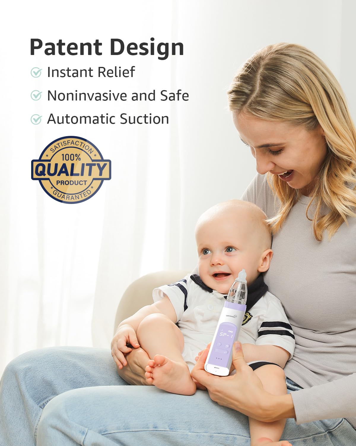GROWNSY Baby Nasal Aspirator, Electric Nose Sucker, Powerful Suction,Grey