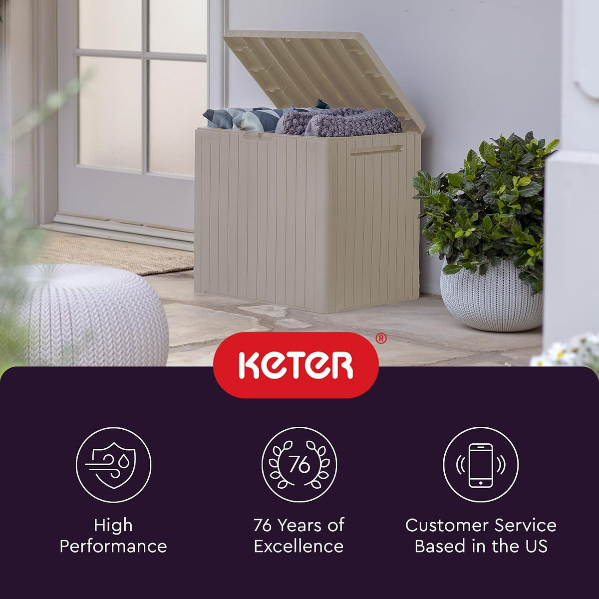 Keter City 30 Gal Outdoor Storage Box and Patio Side Table Father Jim Norris notebooks