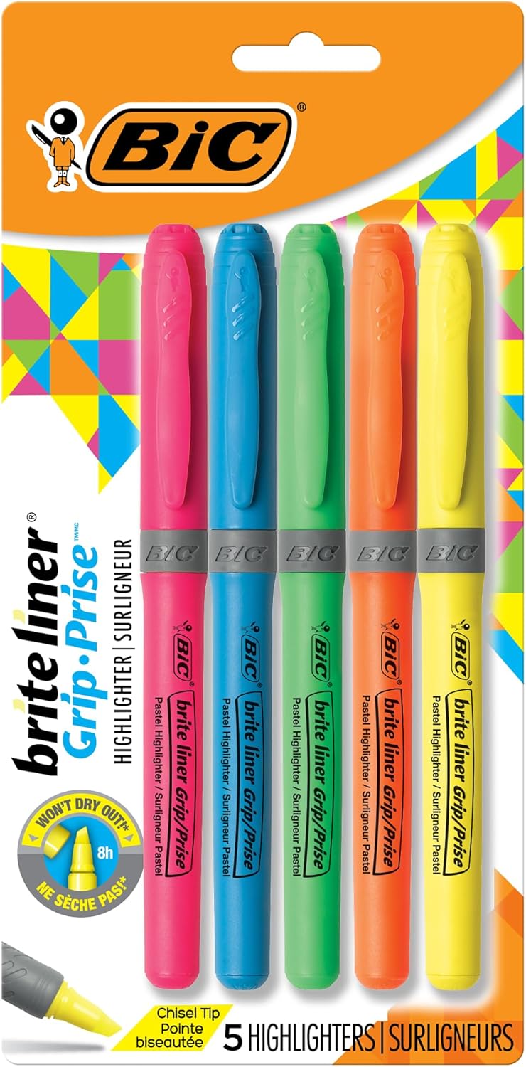 BIC Brite Liner Highlighters, Chisel Tip, 5-Count Pack, Assorted Colors Father Jim Norris notebooks