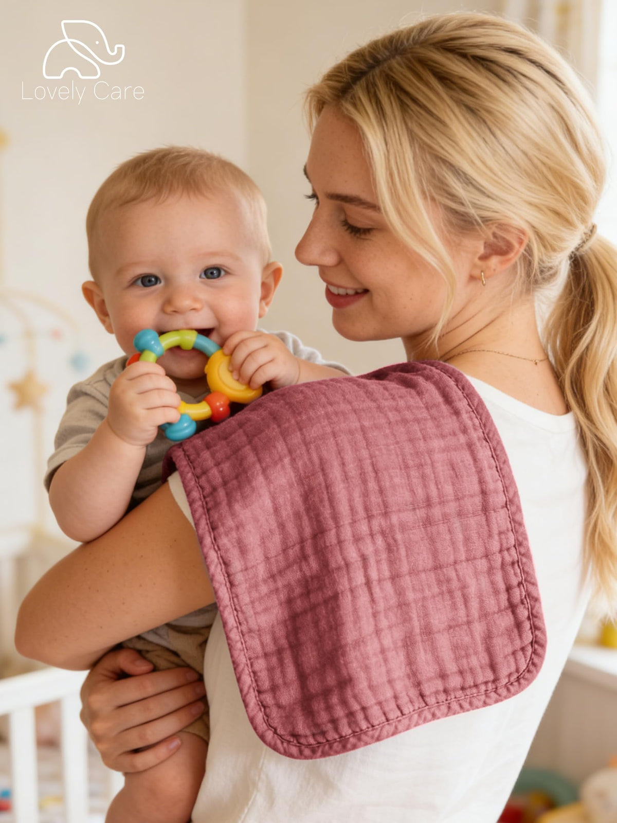 Lovely Care 12 Pack Muslin Burp Cloths 100% Cotton Muslin Cloths Large 20''x10'' Extra Soft and Absorbent Baby Burping Cloth - White
