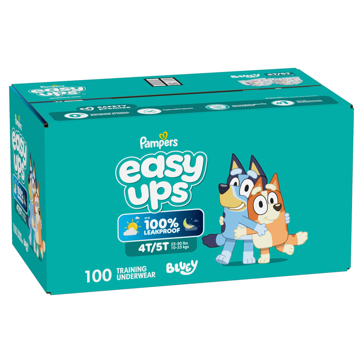 Easy Ups Girls & Boys Potty Training Pants, Size 5 (3T-4T), 124 Count, Bluey Absorbent Pull Up Training Underwear, Up to 100% Leakproof Day and Night, Hypoallergenic