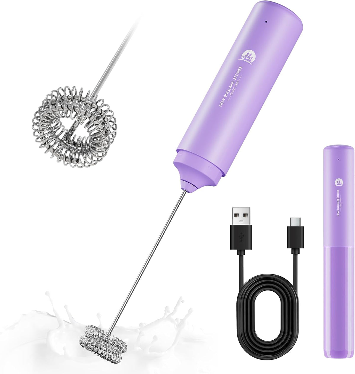 Rechargeable Milk Frother Handheld, 2-IN-1 Dual Spring Whisk Electric Frother Wand