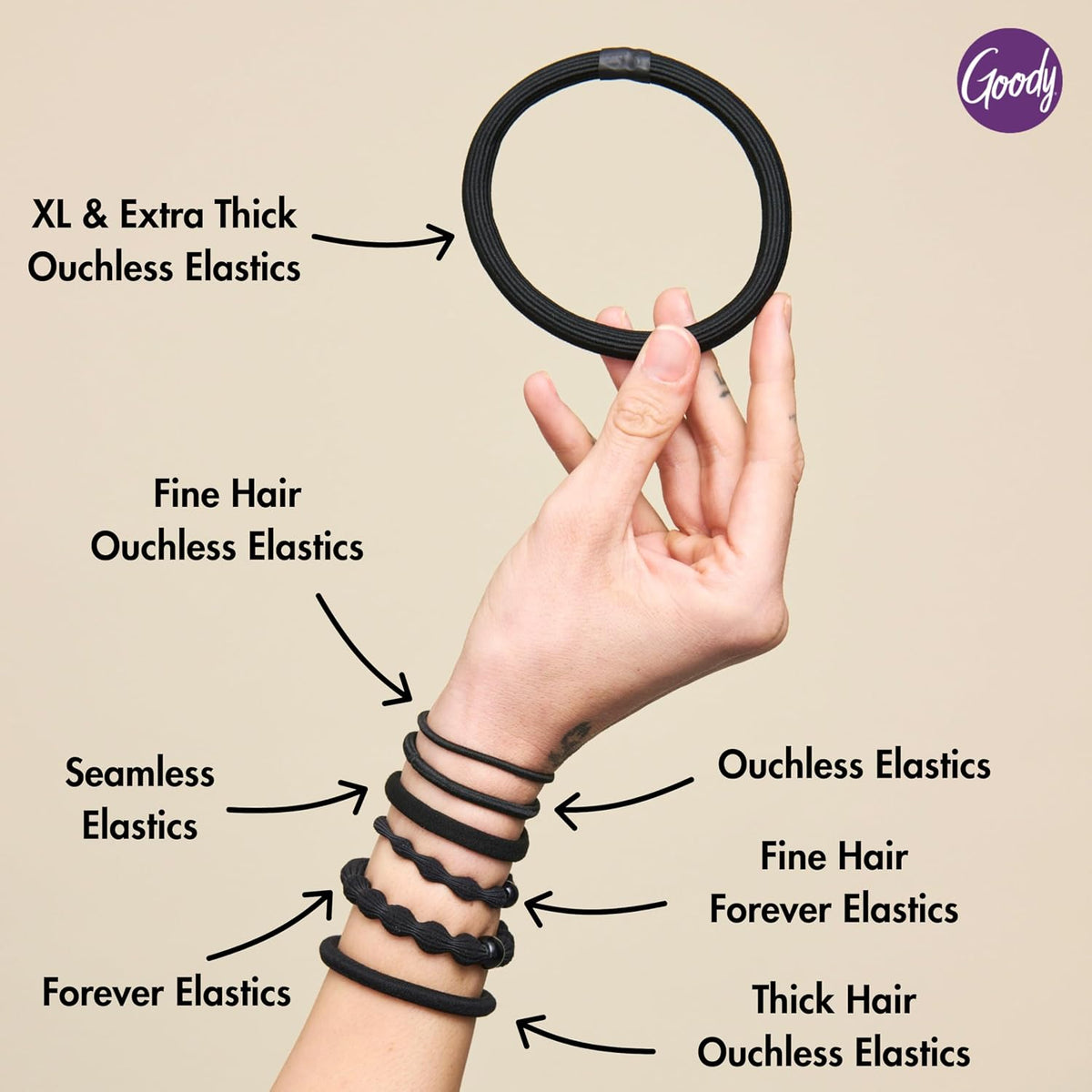 Goody Ouchless Elastic Hair Ties, 30 Ct, Brown, 4MM Rubber Bands, Pain-Free