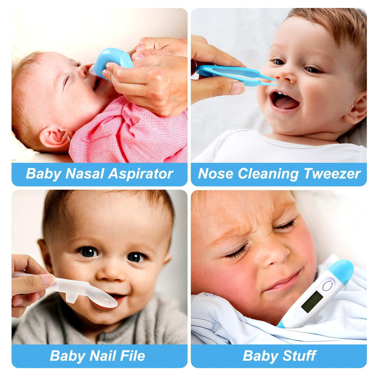 Baby Grooming Kit, Infant Safety Care Set with Hair Brush Comb Nail Clipper Nasal Aspirator,Baby Essentials Kit for Newborn Girls Boys (Grey White)