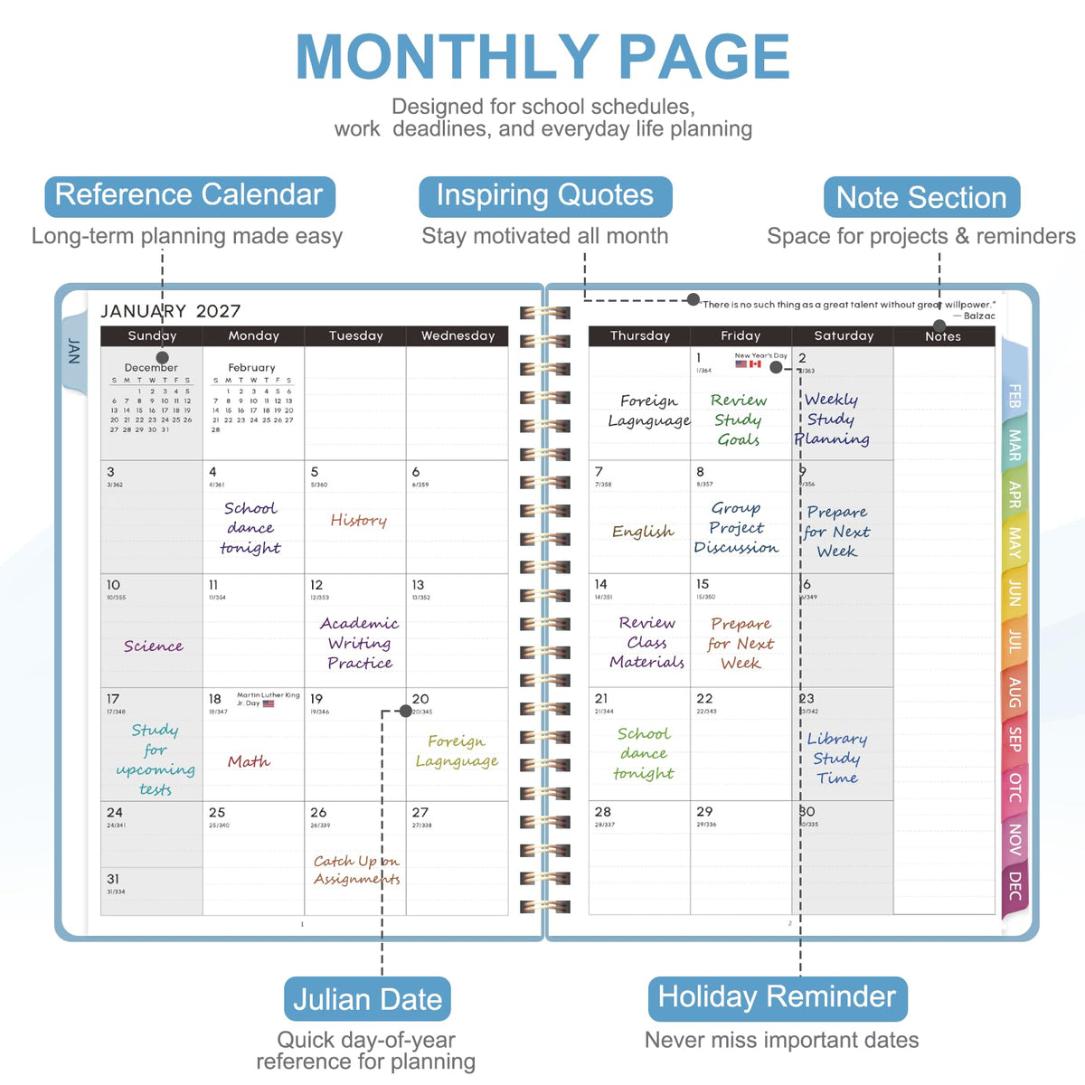 2027 Planner, Weekly and Monthly Calendar Planner Book, A5(6.3'' x 8.5'') Father Jim Norris notebooks