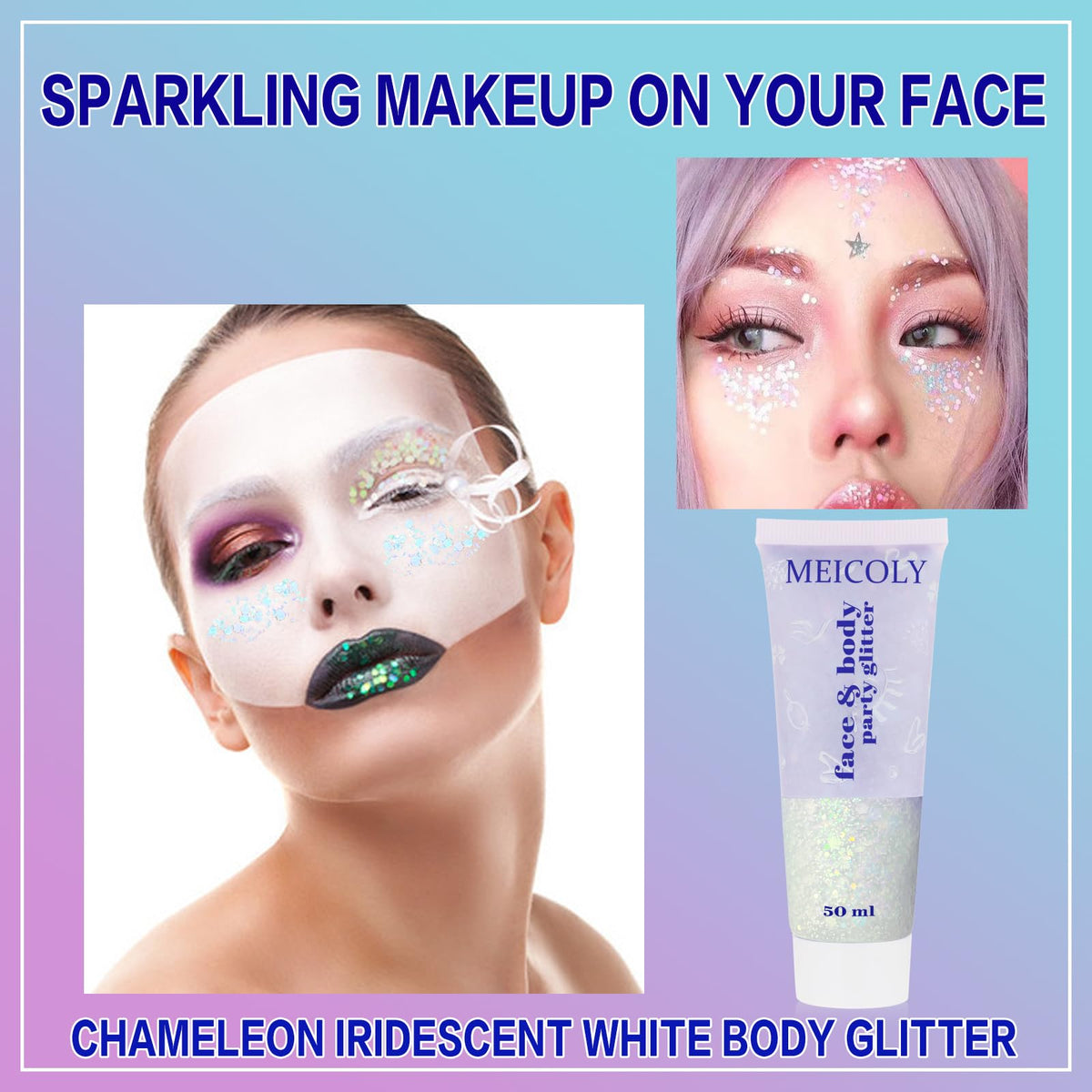 Clear White Face Body Glitter Gel, Halloween Mermaid Fairy Hair Glitter Makeup for Kids