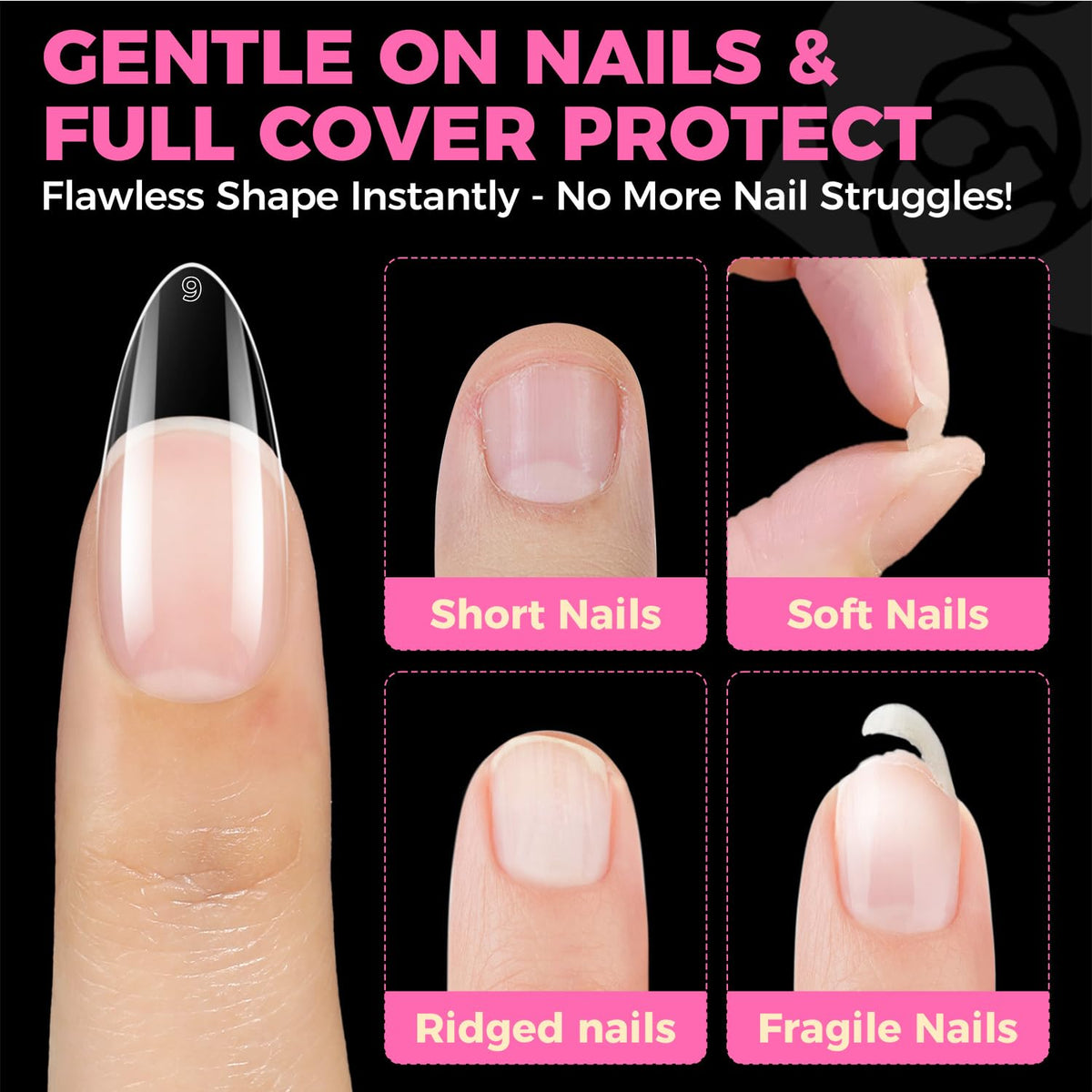 UNA GELLA Short Almond Nail Tips 504PCS Short Fake Nails Soft Press Ons