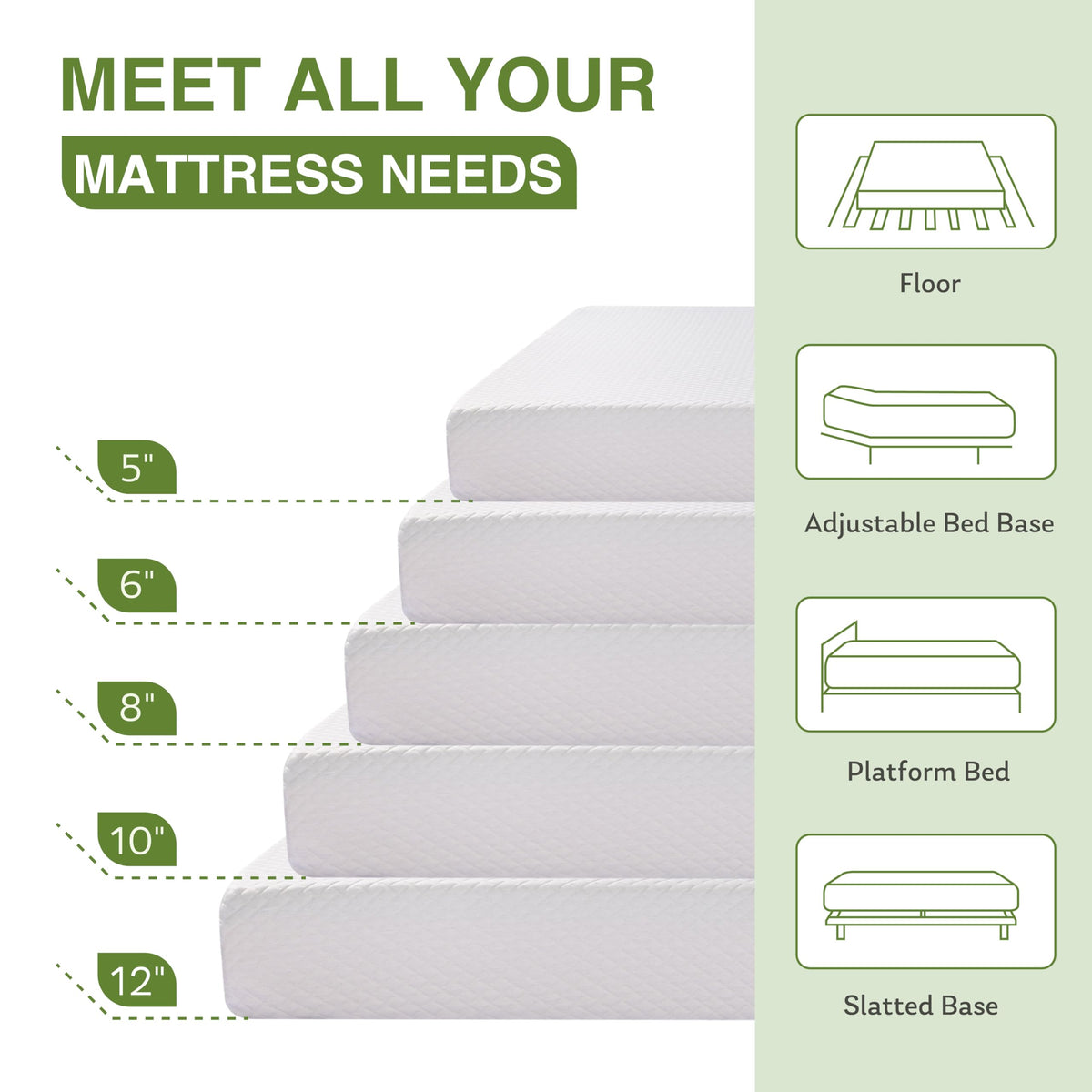 EGOHOME Full Size Memory Foam Mattress 8 Inch, Green Tea, Medium Firm