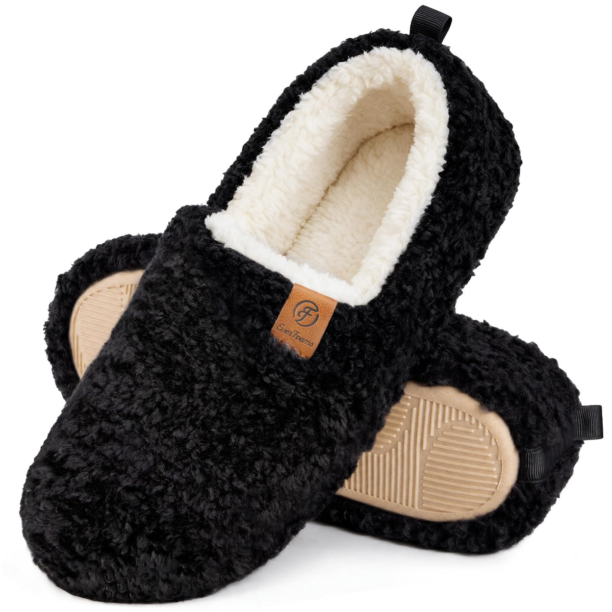 EverFoams Women’s Soft Curly Slippers Memory Foam Lightweight House Shoes