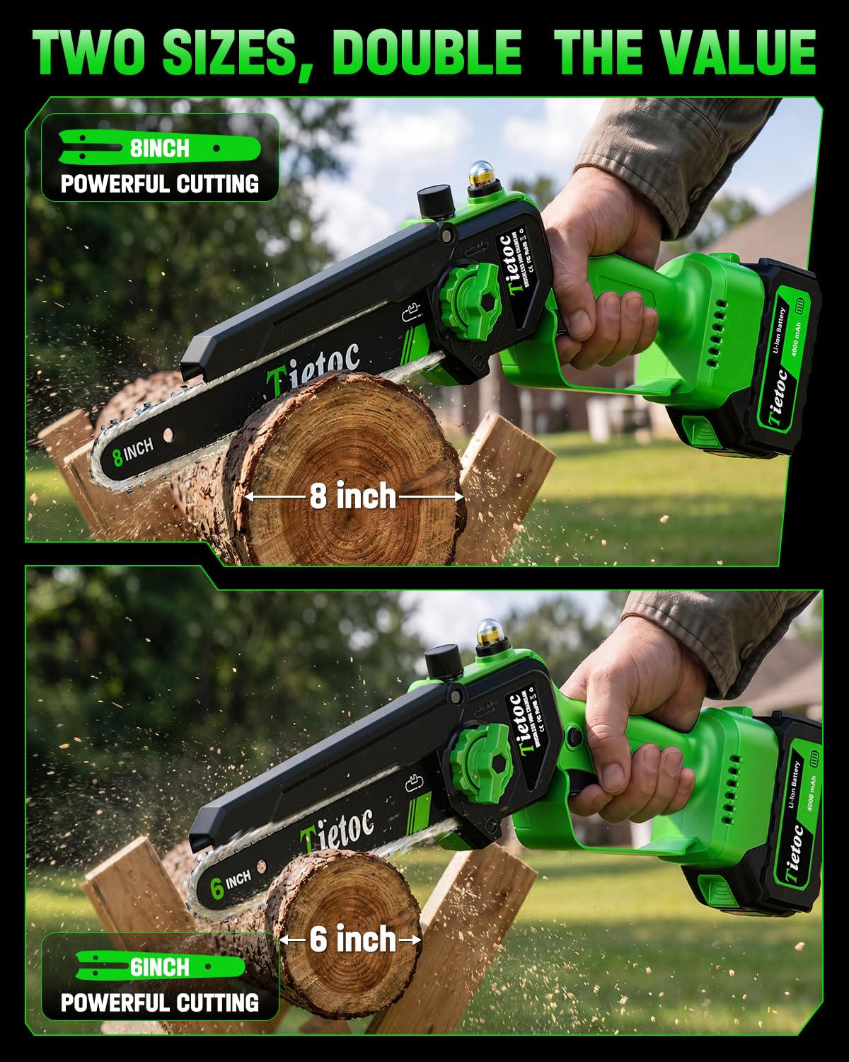 TIETOC 2-in-1 Brushless Pole Saw for Tree Trimming – 8" Mini Electric Chainsaw with 2×4000mAh Batteries, Auto Oiling, Tool-Free Adjustment,Cordless Battery Powered Saw for Home Garden Branch Cutting Father Jim Norris notebooks