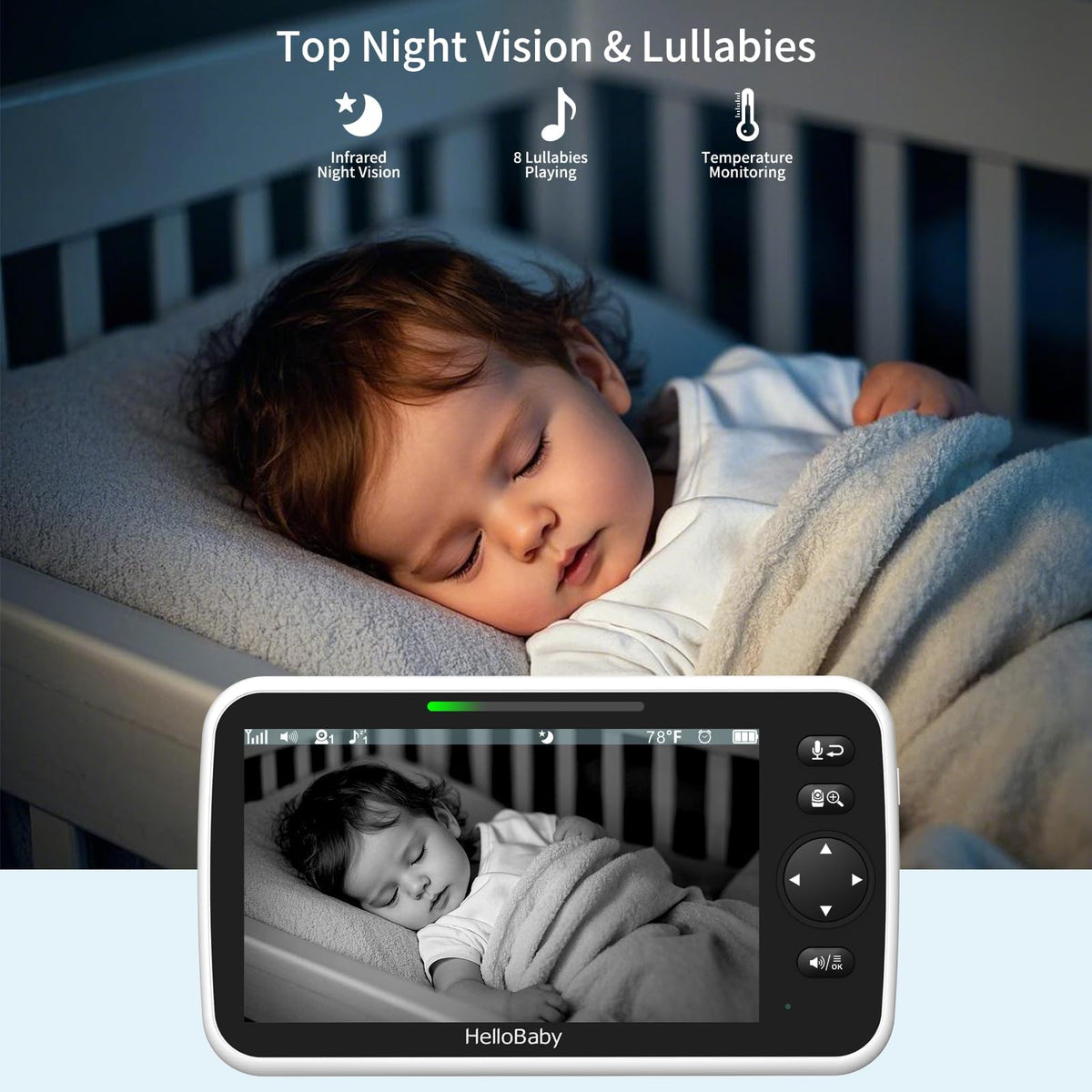 HelloBaby No WiFi Baby Monitor Camera and Audio HB6550, 5" Video Screen