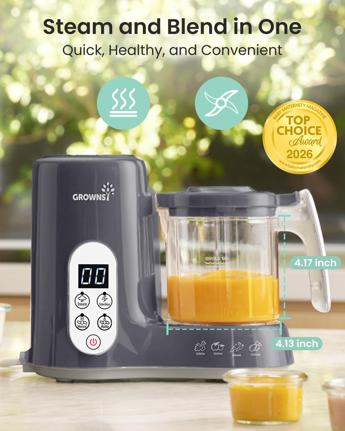 Grownsy Baby Food Maker, Steamer & Blender Baby Food Processor, White