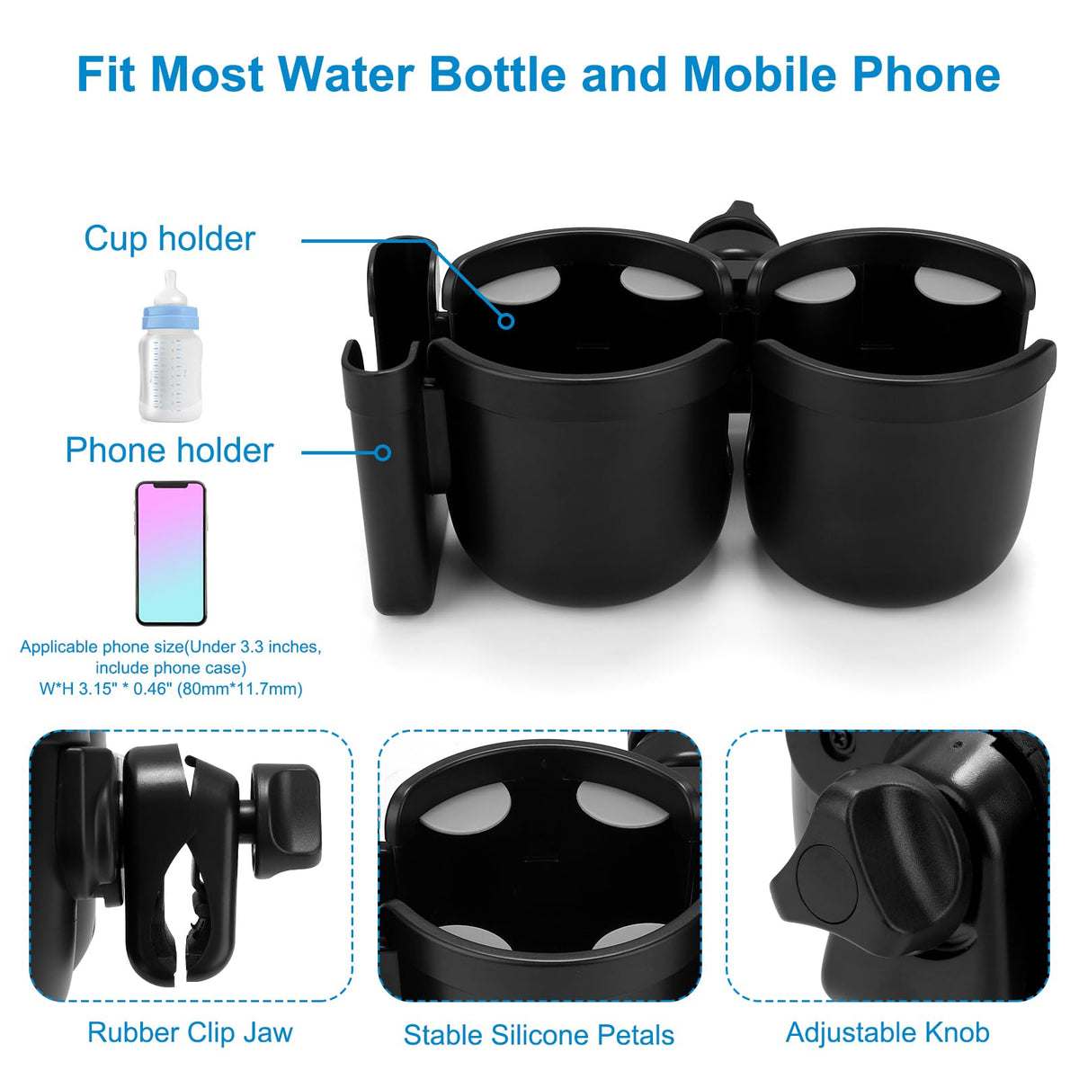 Accmor Stroller Cup Holder with Phone Holder, Bike Cup Holder, Walker Scooter Wheelchair Cup Holder Attachment, Universal Cup Holder for Uppababy Graco Strollers
